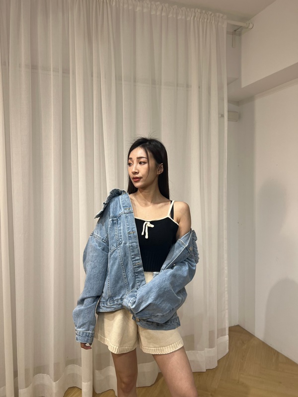 坑條針織感寬腰頭短褲